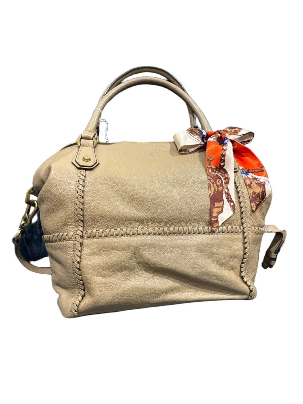 Oryany Pebbled Leather Satchel Crossbody Bag Beige/Taupe Whipstitch EUC - Picture 2 of 16